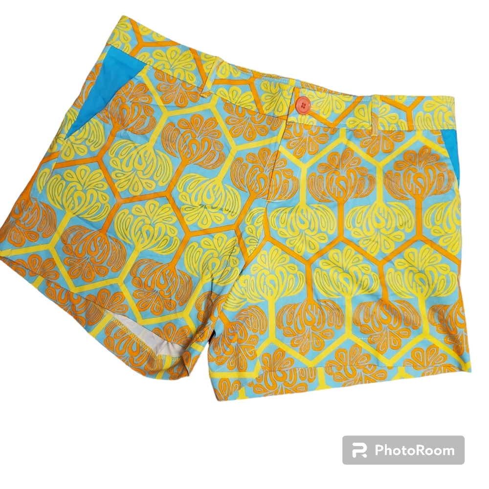 Womens Tracy Negoshian retro print Yellow shorts 14